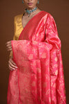 Noushk - Pink shot Orange Handloom Banarasi Silk Dupatta with Gold Zari Floral Jaal