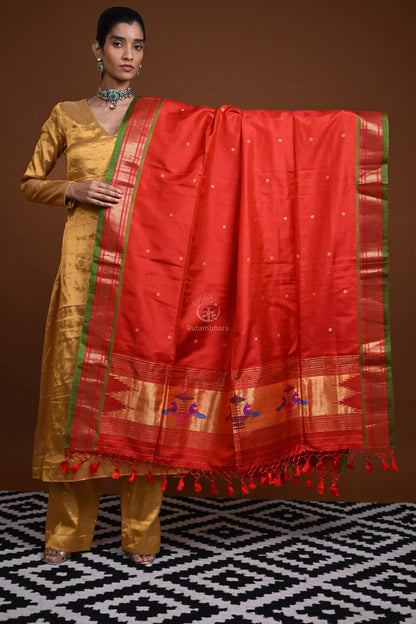 Handwoven Paithani Silk Dupatta-Rutambhara-RUTAMBHARA