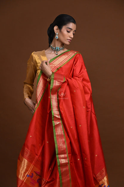 Handwoven Paithani Silk Dupatta-Rutambhara-RUTAMBHARA