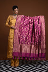 Noushk - Purple Handloom Banarasi Silk Dupatta with Gold Zari Floral Jaal