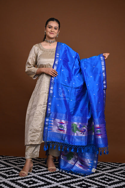 Handwoven Paithani Silk Dupatta-Rutambhara-RUTAMBHARA