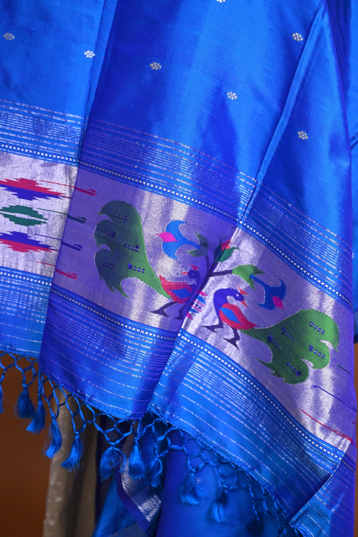Handwoven Paithani Silk Dupatta-Rutambhara-RUTAMBHARA