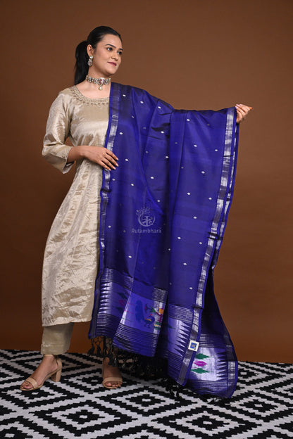 Handwoven Paithani Silk Dupatta-Rutambhara-RUTAMBHARA