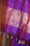 Noushk - Violet Handloom Banarasi Silk Dupatta with Gold Zari border and small buttas.