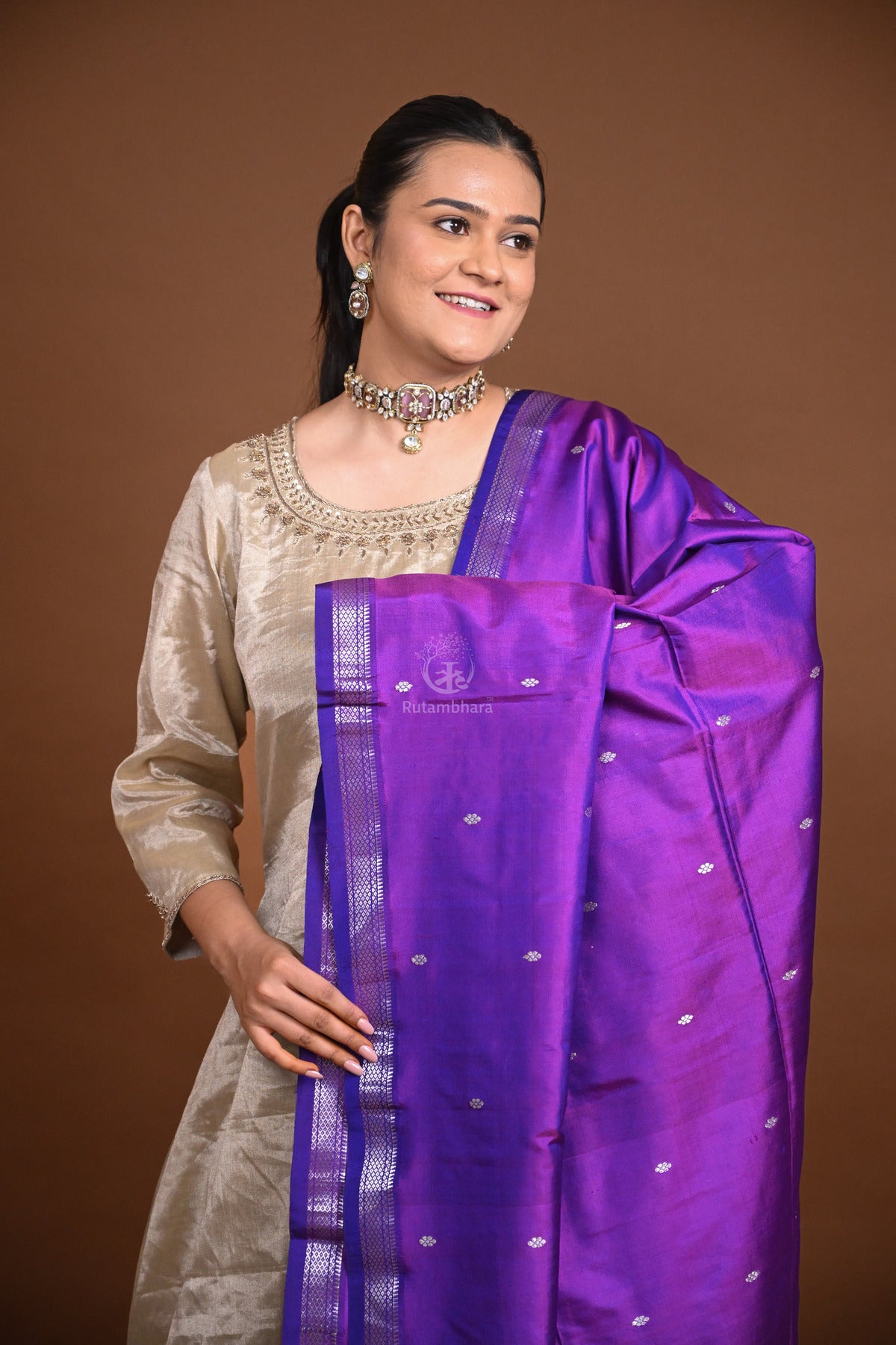 Handwoven Paithani Silk Dupatta-Rutambhara-RUTAMBHARA