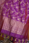 Noushk - Violet shot Red Handloom Banarasi Silk Dupatta with Gold Zari border and floral jaal all over.