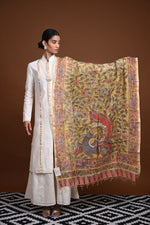 Hand Painted Pen Kalamkari Chanderi Dupatta-Rutambhara-RUTAMBHARA