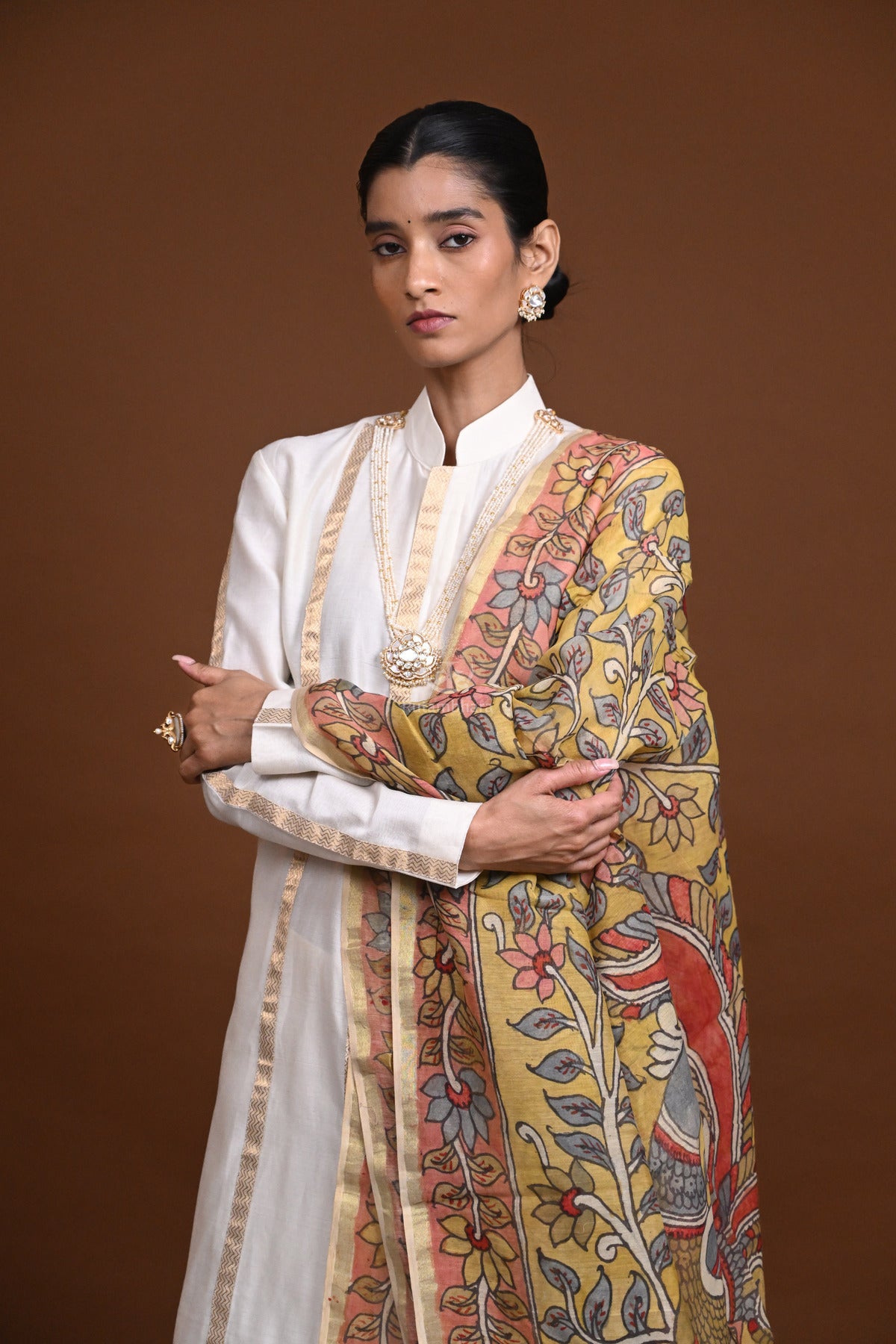 Hand Painted Pen Kalamkari Chanderi Dupatta
