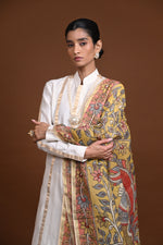 Hand Painted Pen Kalamkari Chanderi Dupatta-Rutambhara-RUTAMBHARA