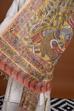 Hand Painted Pen Kalamkari Chanderi Dupatta-Rutambhara-RUTAMBHARA