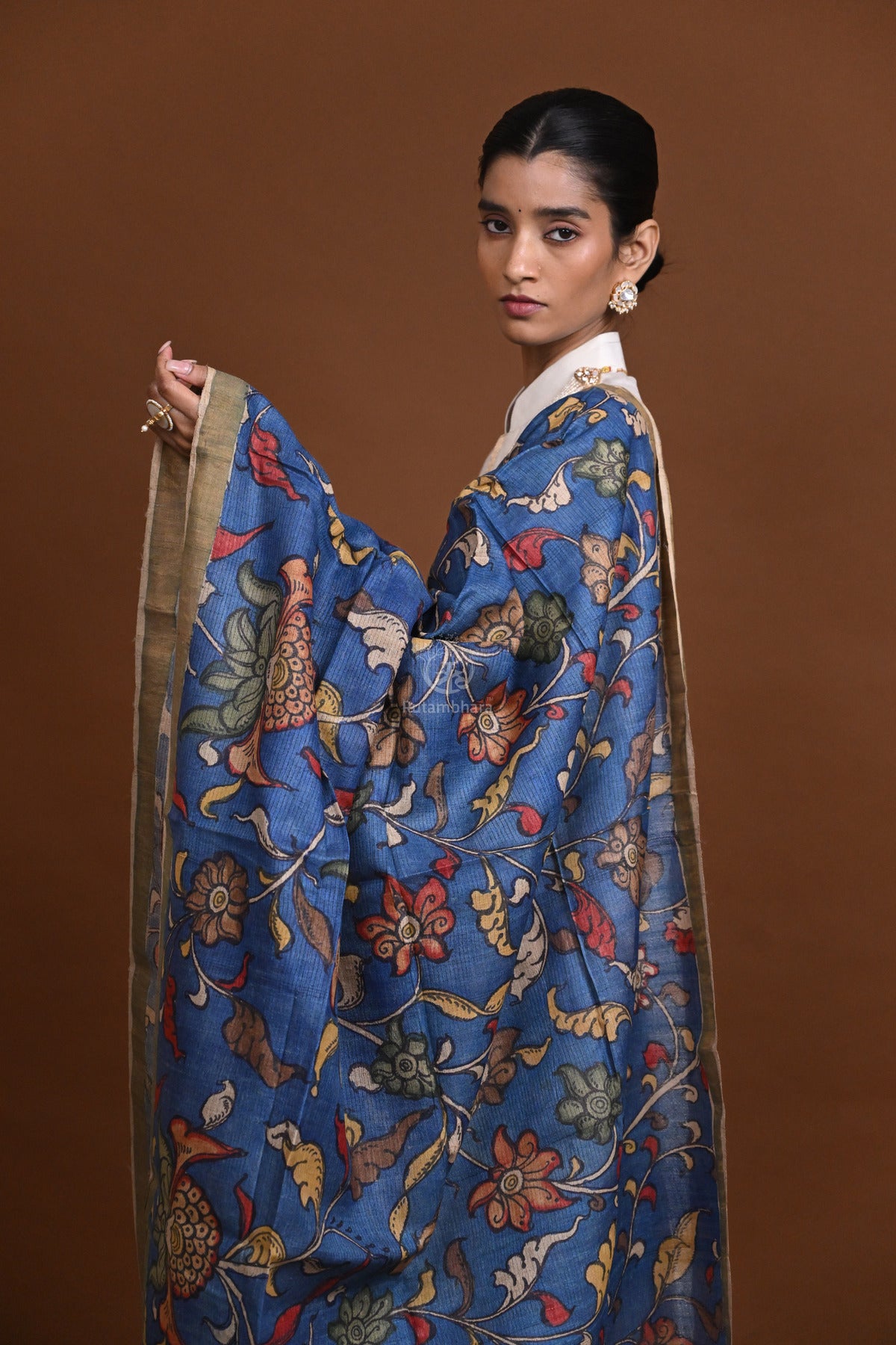 Hand Painted Pen Kalamkari Tussar Silk Dupatta