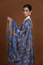 Hand Painted Pen Kalamkari Tussar Silk Dupatta-Rutambhara-RUTAMBHARA