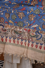 Hand Painted Pen Kalamkari Tussar Silk Dupatta-Rutambhara-RUTAMBHARA