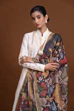 Hand Painted Pen Kalamkari Tussar Silk Dupatta-Rutambhara-RUTAMBHARA
