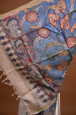 Hand Painted Pen Kalamkari Tussar Silk Dupatta-Rutambhara-RUTAMBHARA