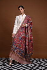 Hand Painted Pen Kalamkari Tussar Silk Dupatta-Rutambhara-RUTAMBHARA
