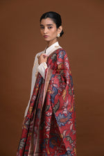 Hand Painted Pen Kalamkari Tussar Silk Dupatta-Rutambhara-RUTAMBHARA