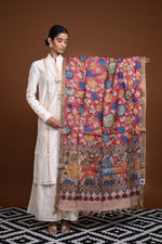 Hand Painted Pen Kalamkari Tussar Silk Dupatta-Rutambhara-RUTAMBHARA