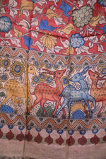 Hand Painted Pen Kalamkari Tussar Silk Dupatta-Rutambhara-RUTAMBHARA