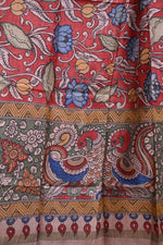 Hand Painted Pen Kalamkari Tussar Silk Dupatta-Rutambhara-RUTAMBHARA