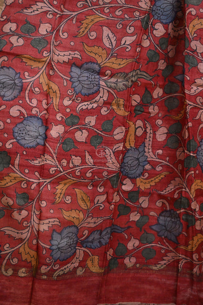 Hand Painted Pen Kalamkari Tussar Silk Dupatta-Rutambhara-RUTAMBHARA