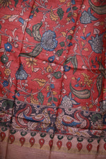 Hand Painted Pen Kalamkari Tussar Silk Dupatta-Rutambhara-RUTAMBHARA