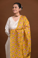 Pichwai Printed Tussar Linen Dupatta-Rutambhara-RUTAMBHARA
