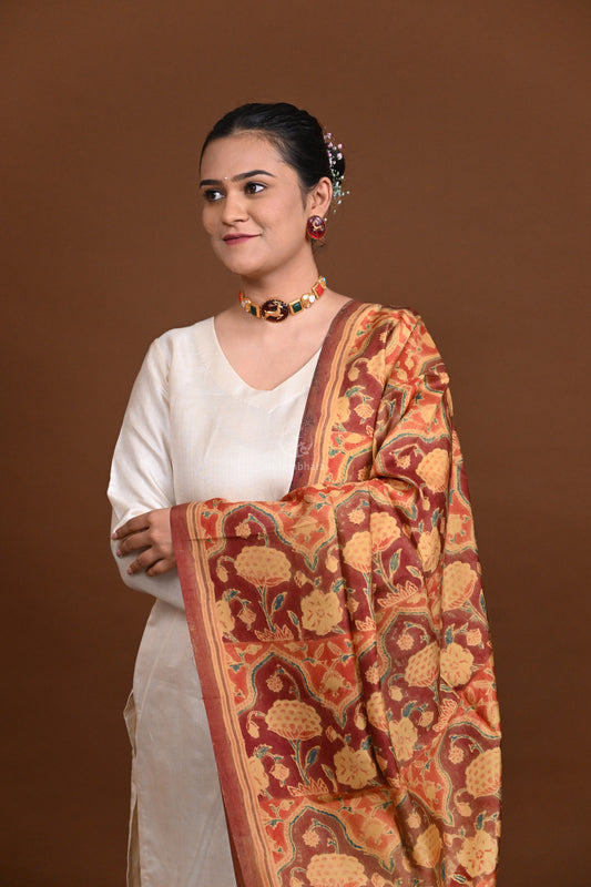Vegetable Printed Natural Dye Silk Dupatta