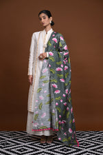 Pichwai Printed Tussar Linen Dupatta-Rutambhara-RUTAMBHARA