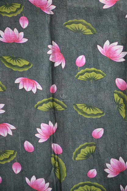 Pichwai Printed Tussar Linen Dupatta-Rutambhara-RUTAMBHARA