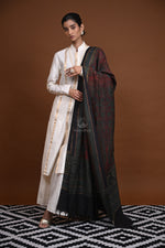 Dark Green Ajrakh Printed Muga Tussar Dupatta-Rutambhara-RUTAMBHARA