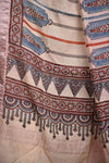 Ushraa - Beige  Handblock printed  Ajrakh Mangalgiri Dupatta