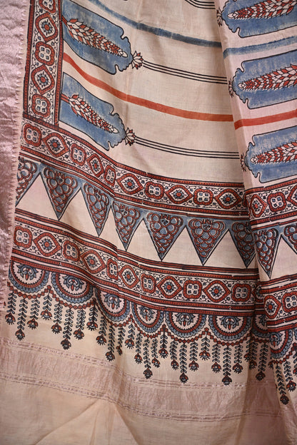 Ushraa - Beige Handblock printed Ajrakh Mangalgiri Dupatta-Rutambhara-RUTAMBHARA