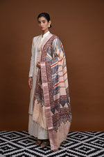 Ushraa - Beige Handblock printed Ajrakh Mangalgiri Dupatta-Rutambhara-RUTAMBHARA
