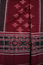 Krasha - Maroon Red Handwoven Cotton Silk Sambalpuri Ikat Dupatta-Rutambhara-RUTAMBHARA