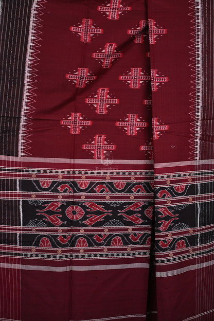 Krasha - Maroon Red Handwoven Cotton Silk Sambalpuri Ikat Dupatta-Rutambhara-RUTAMBHARA