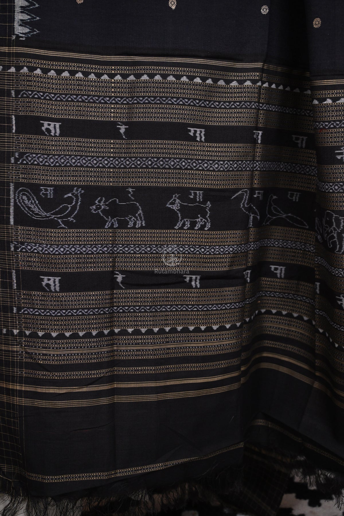 Krasha - Black Handwoven Cotton Sambalpuri Ikat Dupatta