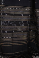 Krasha - Black Handwoven Cotton Sambalpuri Ikat Dupatta-Rutambhara-RUTAMBHARA