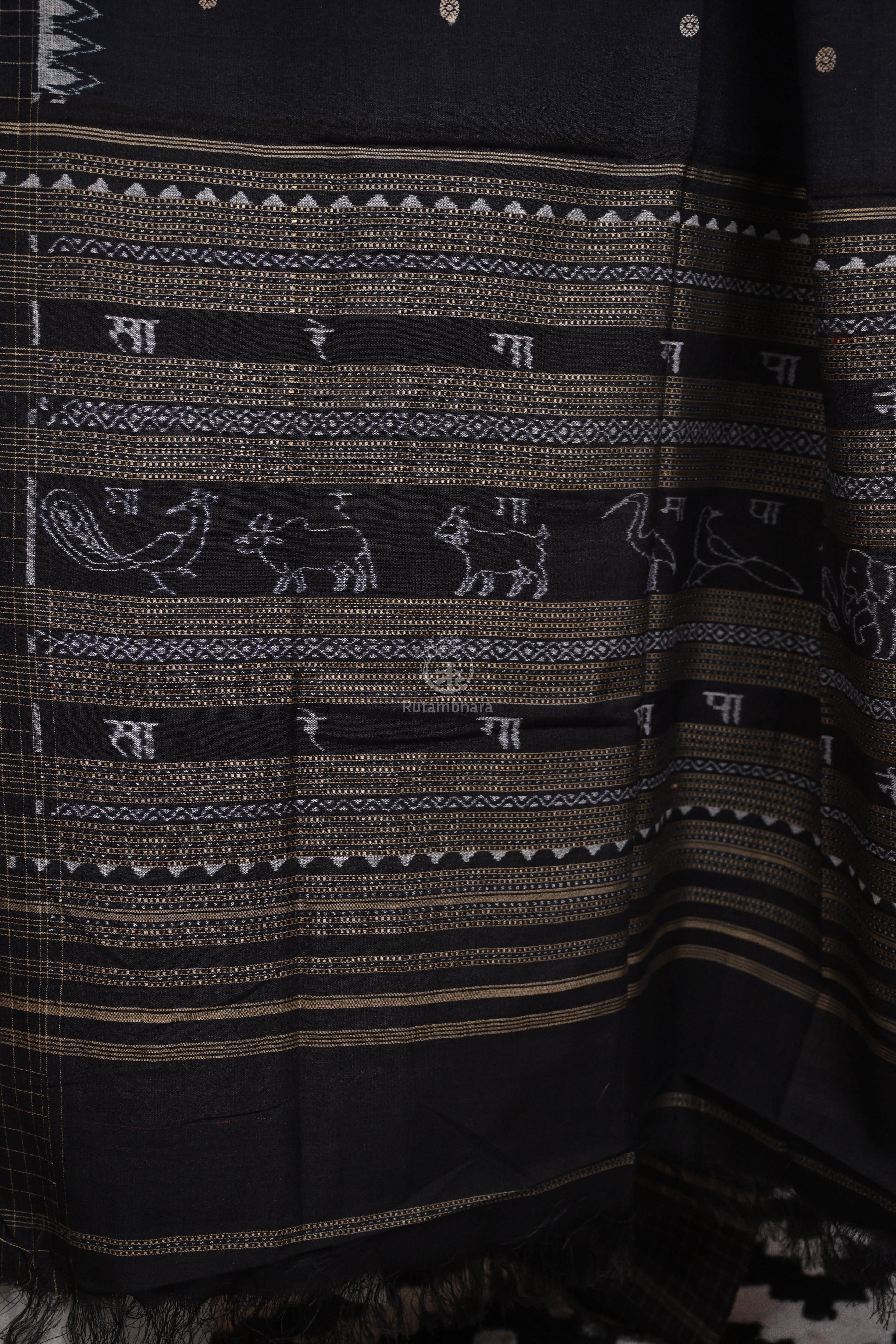 Krasha - Black Handwoven Cotton Sambalpuri Ikat Dupatta