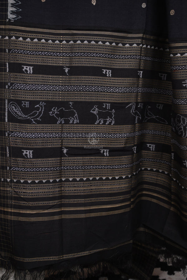Krasha - Black Handwoven Cotton Sambalpuri Ikat Dupatta-Rutambhara-RUTAMBHARA
