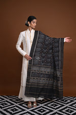 Krasha- Black Handwoven Cotton Sambalpuri Ikat Dupatta-Rutambhara-RUTAMBHARA