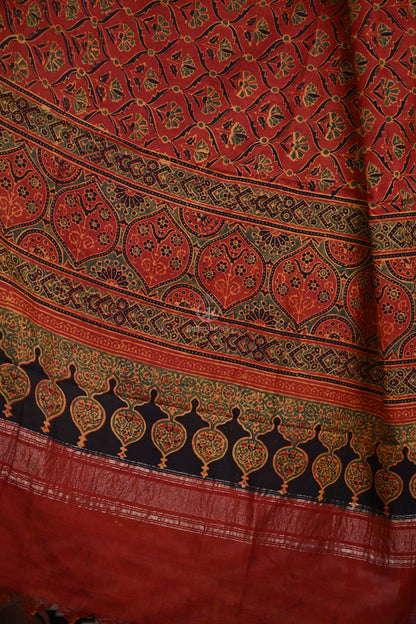 Ushraa - Light Rust Orange Handblock printed Ajrakh Mangalgiri Dupatta-Rutambhara-RUTAMBHARA
