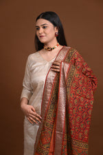 Ushraa - Light Rust Orange Handblock printed Ajrakh Mangalgiri Dupatta-Rutambhara-RUTAMBHARA