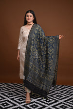 Ushraa - Blue Handblock printed Chanderi Ajrakh Dupatta-Rutambhara-RUTAMBHARA