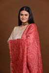 Rakbaa - Peach Red Ajrakh Rai Bandhej dupatta in Chanderi