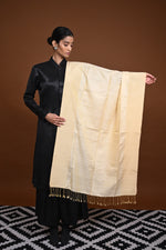 Eiraa - Handwoven Monochrome stole with plain border elegantly woven with silk and cotton yarns.-Rutambhara-RUTAMBHARA