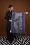 Eiraa - Handwoven Monochrome stole with broad plain border elegantly woven with silk and cotton yarns.