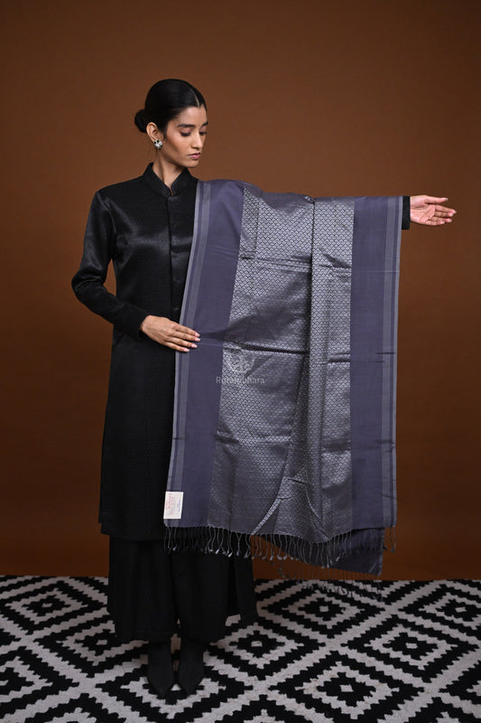 Eiraa - Handwoven Monochrome stole with broad plain border elegantly woven with silk and cotton yarns.