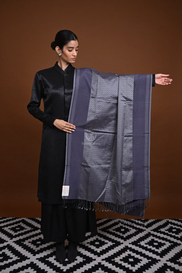 Eiraa - Handwoven Monochrome stole with broad plain border elegantly woven with silk and cotton yarns.-Rutambhara-RUTAMBHARA