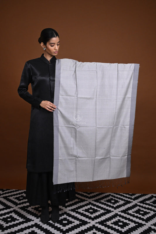Eiraa - Handwoven Monochrome stole with broad plain border elegantly woven with silk and cotton yarns.
